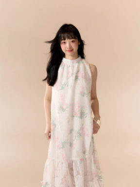 MUKTANK X LOUMUTAKU Floral Halter Neck Lace Beach Dress