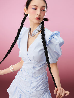 MUKZIN V-neck Solid Color Simple Temperament Fashion Cheongsam Dress