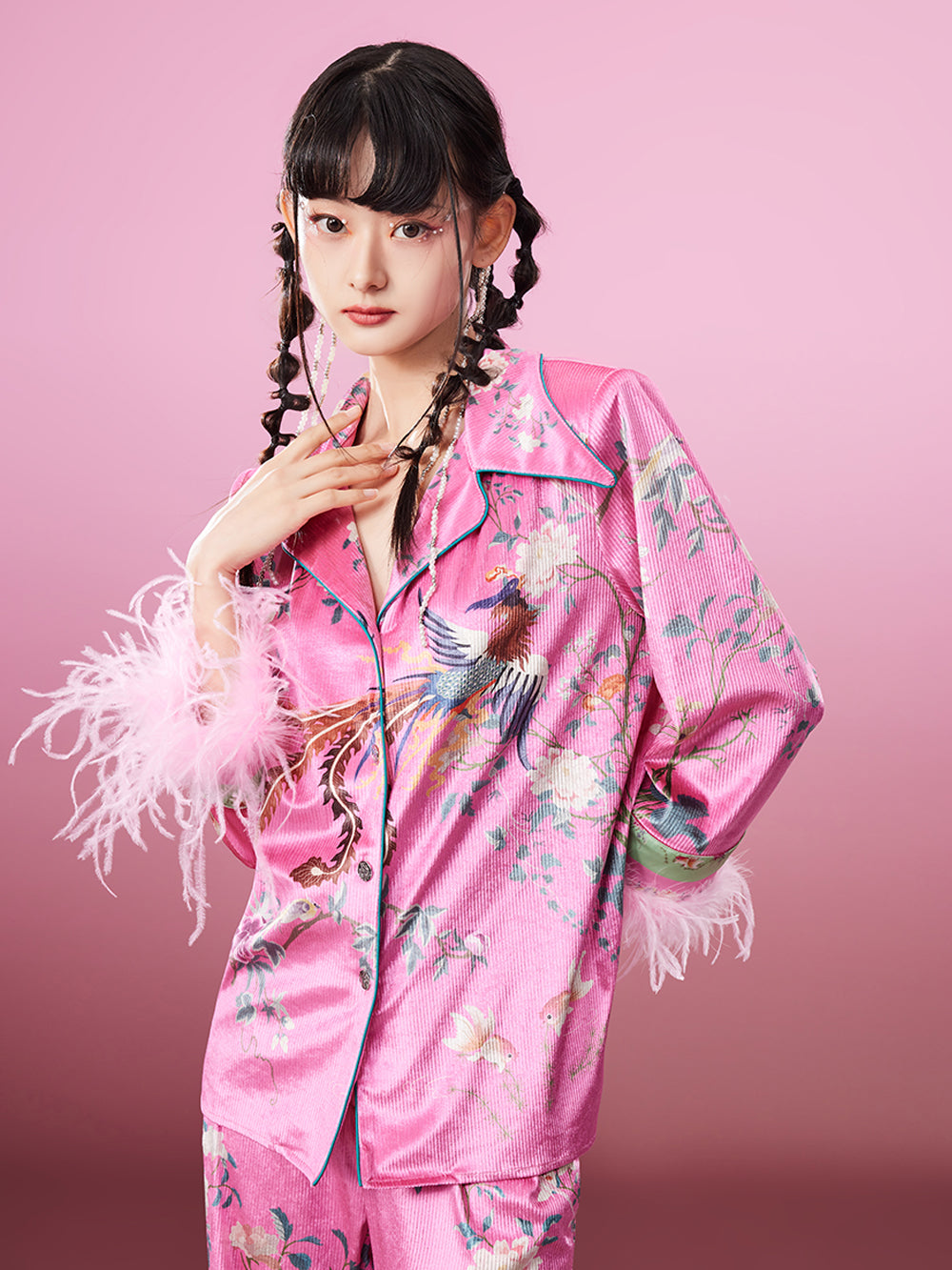 MUKZIN Pink Printed Fleece Original Retro Comfort Shirt