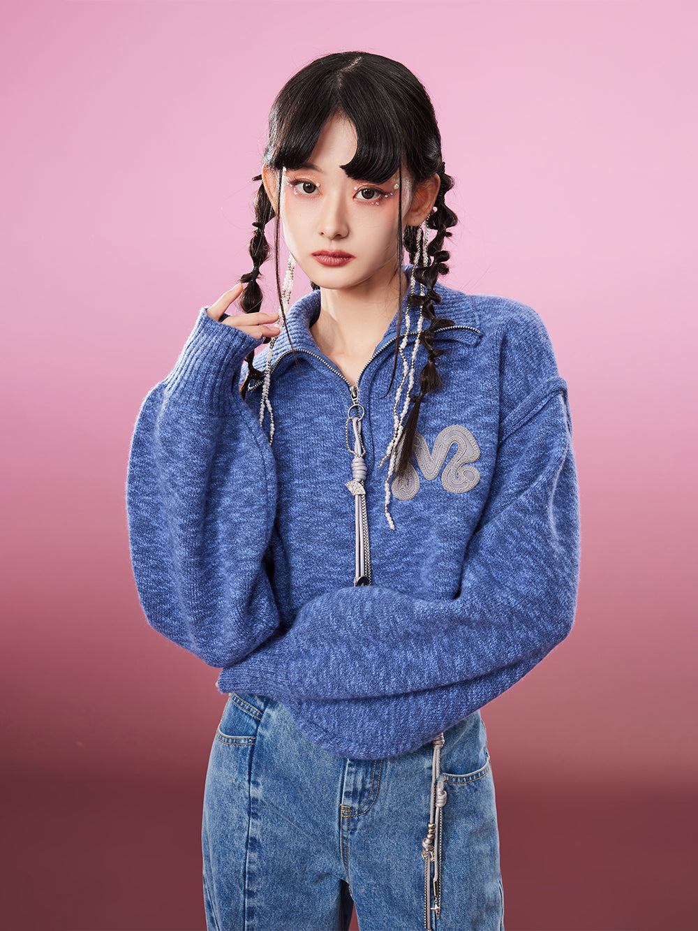 MUKZIN Blue Casual Age-reducing Comfortable Soft Knitted Sweater