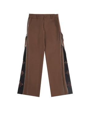 MUKTANK×ARDENCODE W Imprint | Cross Flower Color Block Patchwork Double-Zipper Slit Mid-Low Waist Pants