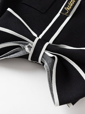MUKZIN Color Block Elegant Bow Charming Knit Cardigan