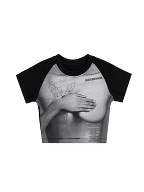 MUKTANK×ARDENCODE W Printed Tight Waist-Revealing Round Neck Stretchy T-Shirt