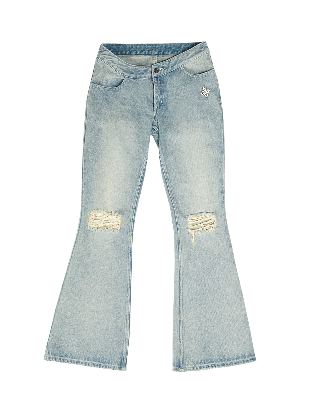 MUKTANK×ARDENCODE W Imprint | Iron Tag Safety Pin Water-Washed Loose Waist-Revealing Wide-Leg Flared Jeans