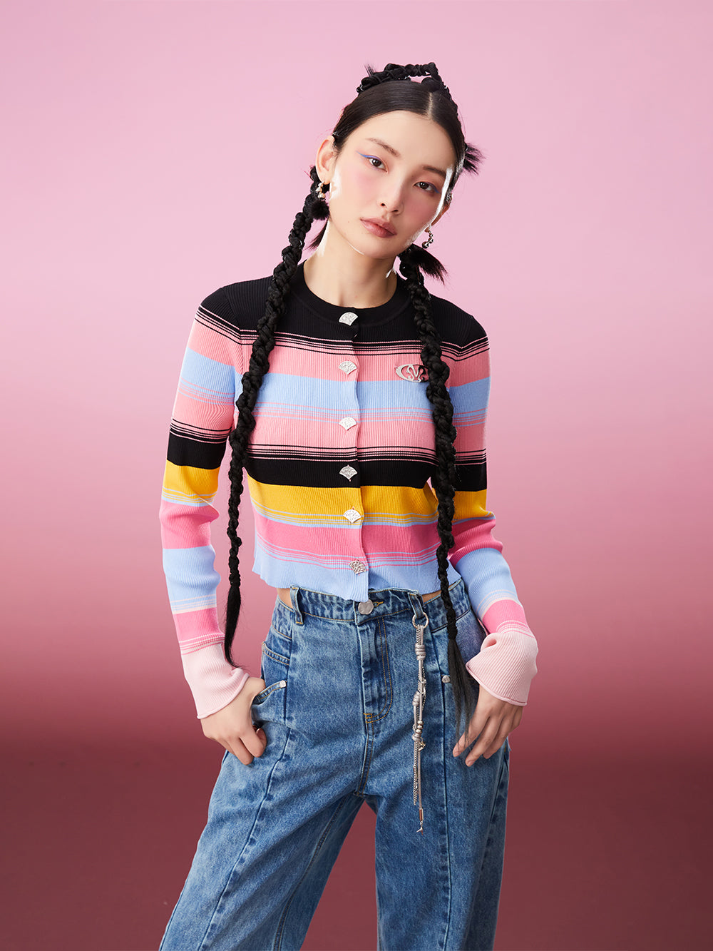 MUKZIN Striped Color Contrast Slim Gradient Fashion Knitwear Cardigan