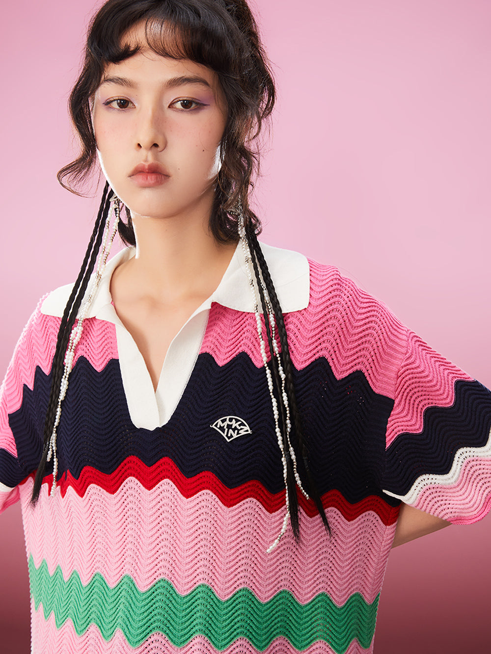 MUKZIN Striped Color Contrast Loose Pop T-Shirt Knitwear