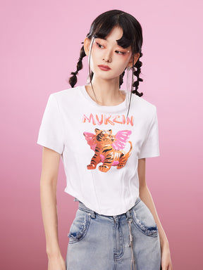 MUKZIN  2-color Short Print All-match Cute Casual T-shirt