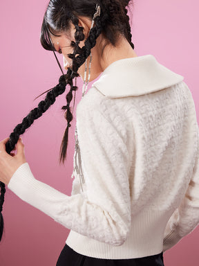 MUKZIN Jacquard Soft White Casual Age-reducing Cardigan Sweater