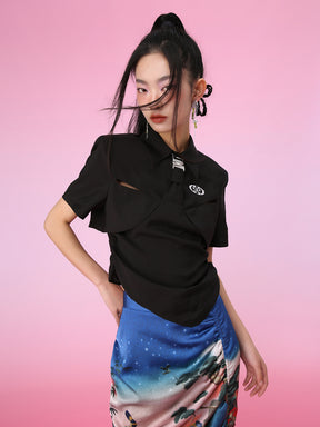 MUKZIN Slim Fit Chinese Style T-shirt Solid Color Lapel