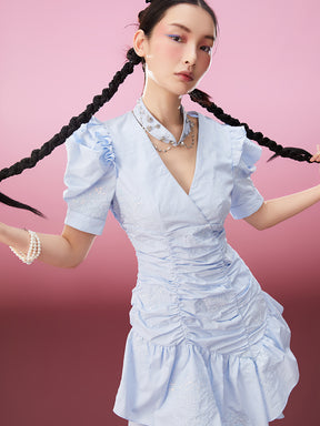 MUKZIN V-neck Solid Color Simple Temperament Fashion Cheongsam Dress