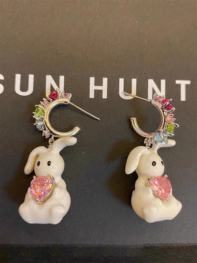 MUKTANK×SUN HUNTER Fantastic Forest + 3D Printed Enamel Earrings White Rabbit
