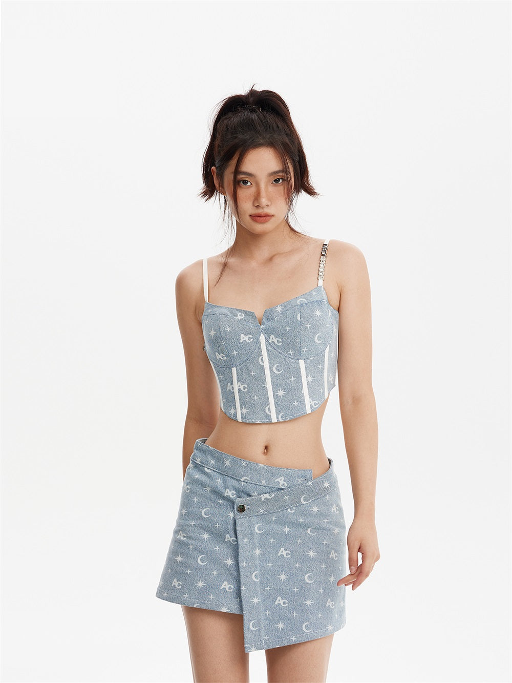 MUKTANK×ARDENCODE W Starry Sky |Tight Corset Waist Washed Denim Vest