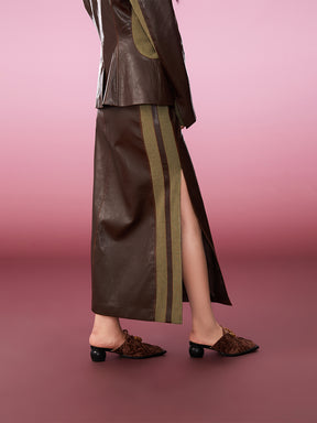 MUKZIN Solid Color PU Slit All-match Simple Skirt