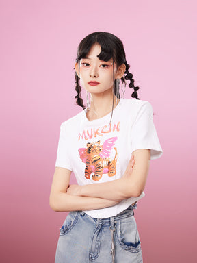 MUKZIN  2-color Short Print All-match Cute Casual T-shirt
