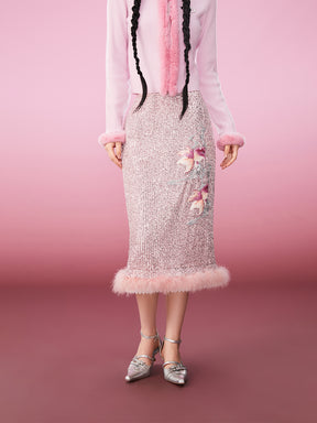 MUKZIN Pink Sweet Rabbit Fur Decoration Simple Slim Cardigan