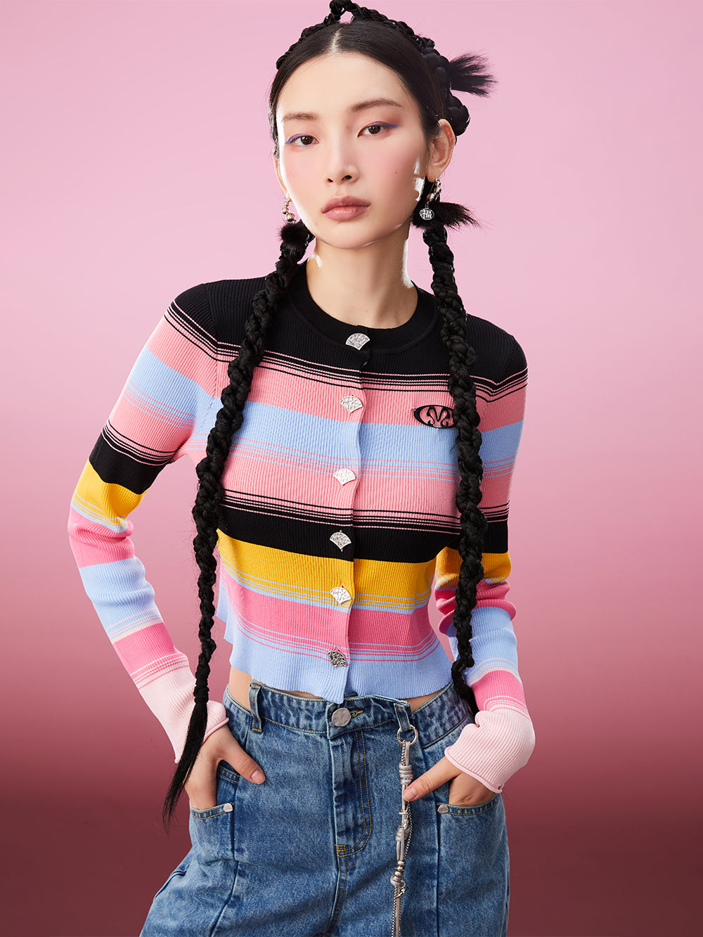 MUKZIN Striped Color Contrast Slim Gradient Fashion Knitwear Cardigan