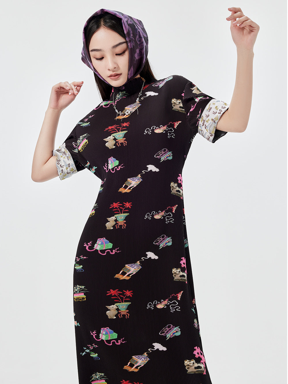 MUKZIN Printed Short-sleeved Cheongsam Qi Pao