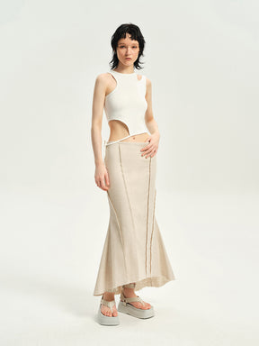 23SS Frayed Irregular Fish Tail Skirt Popular Slim All-match
