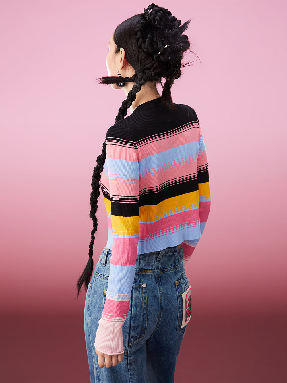 MUKZIN Striped Color Contrast Slim Gradient Fashion Knitwear Cardigan