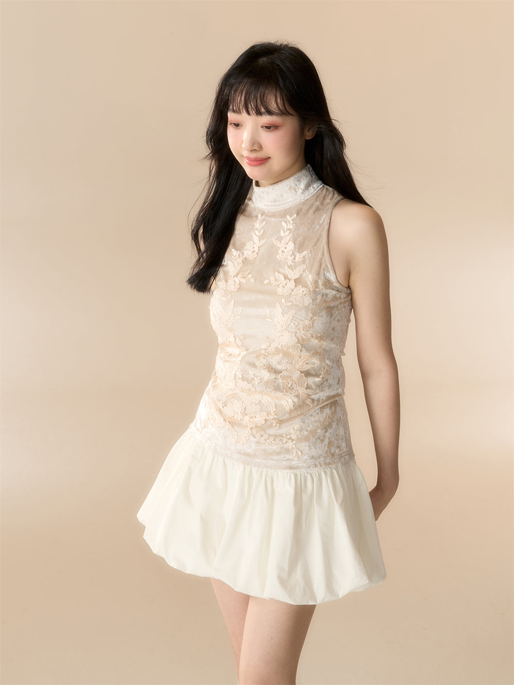 MUKTANK X LOUMUTAKU Girls pleated high waist lace bud skirt