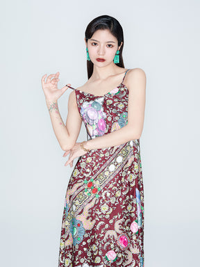 MUKIZN Linglong Printed Sexy Sling Dress