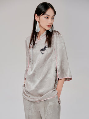 MUKZIN Chinese Jacquard Elegant Mid-sleeve T-shirt