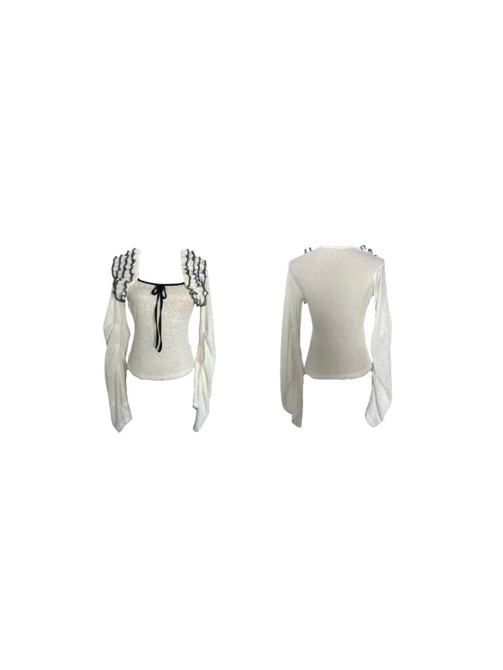 MUKTANK×Jqwention Black & White Contrast Lace Trim Moonlight Slim Patchwork Suit Top