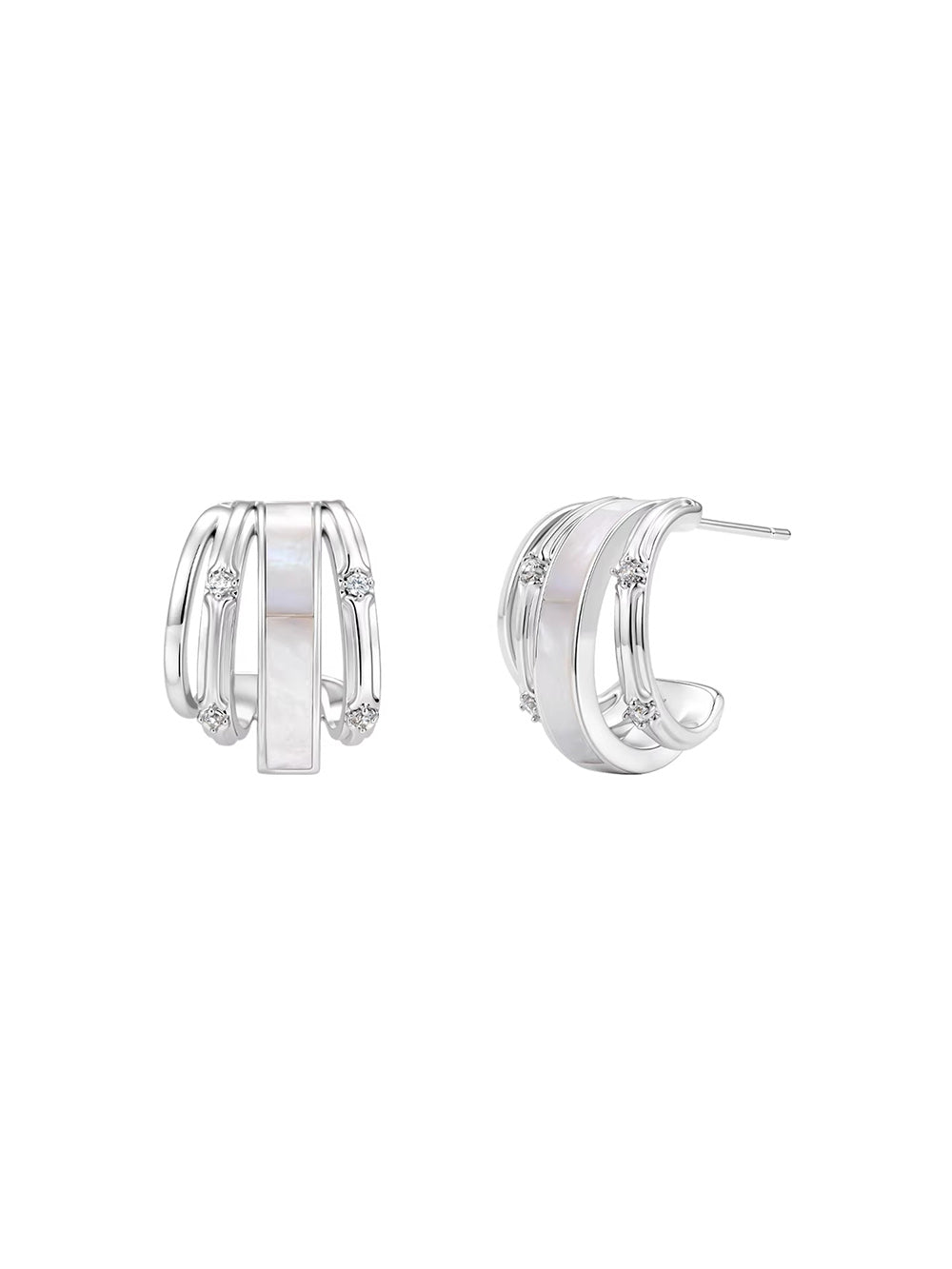MUKTANK×SUN HUNTER Mother-of-Pearl Iris Four-Ring Hoop Earrings