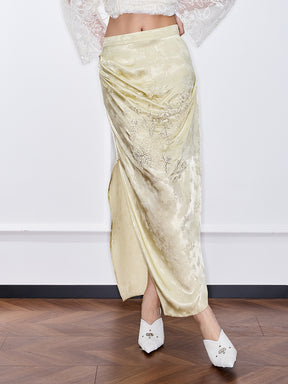 Mukzin "Ode To The New Summer"Light Yellow Elegant Split Pencil Skirt