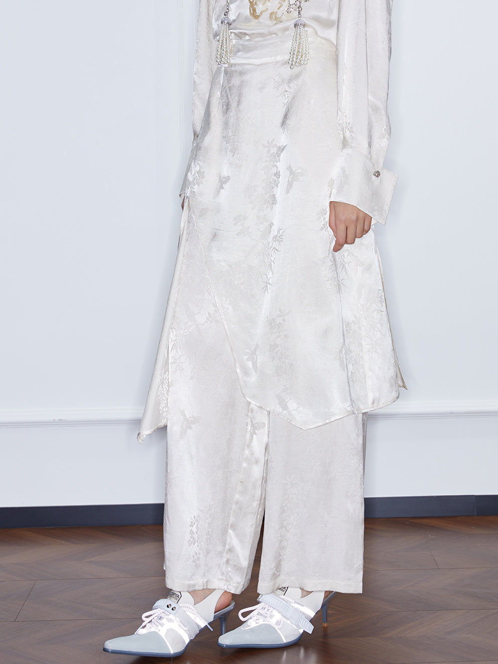 MUKZIN Spring Prelude “Peacock Feather” New Chinese Style Fake Two Piece Wide Leg Trousers Spring Summer
