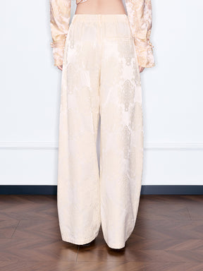 MUKZIN¡°Night Ballad of Chang'an¡±Beige Jacquard Wide-Leg Pants | Oriental Satin Balloon Trousers with Elastic Waist