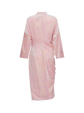 MUKZIN“Realm of Ethereal Mist”National Style Improved Pink Velvet Embroidered Hollowed-out Pleated Slit Dress