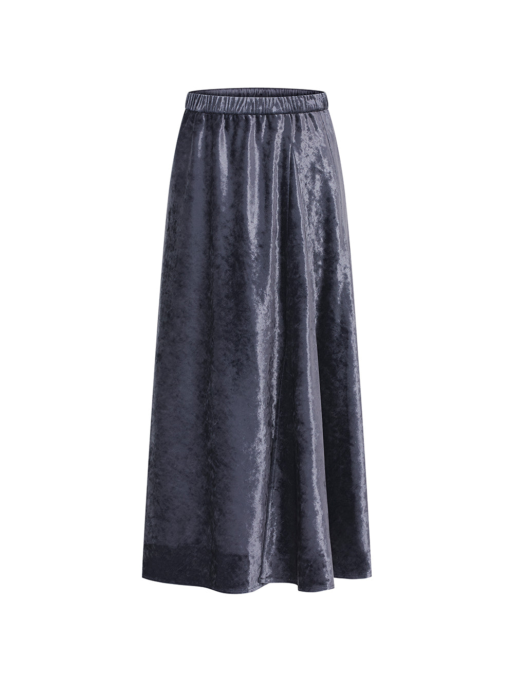 MUKZIN“Capsule Collection”Luxury Navy Velvet Side-Slit Midi Skirt