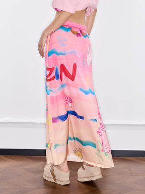 Mukzin "Ode To The New Summer"Half-Skirt With Graffiti Art Style And Colorful Prints