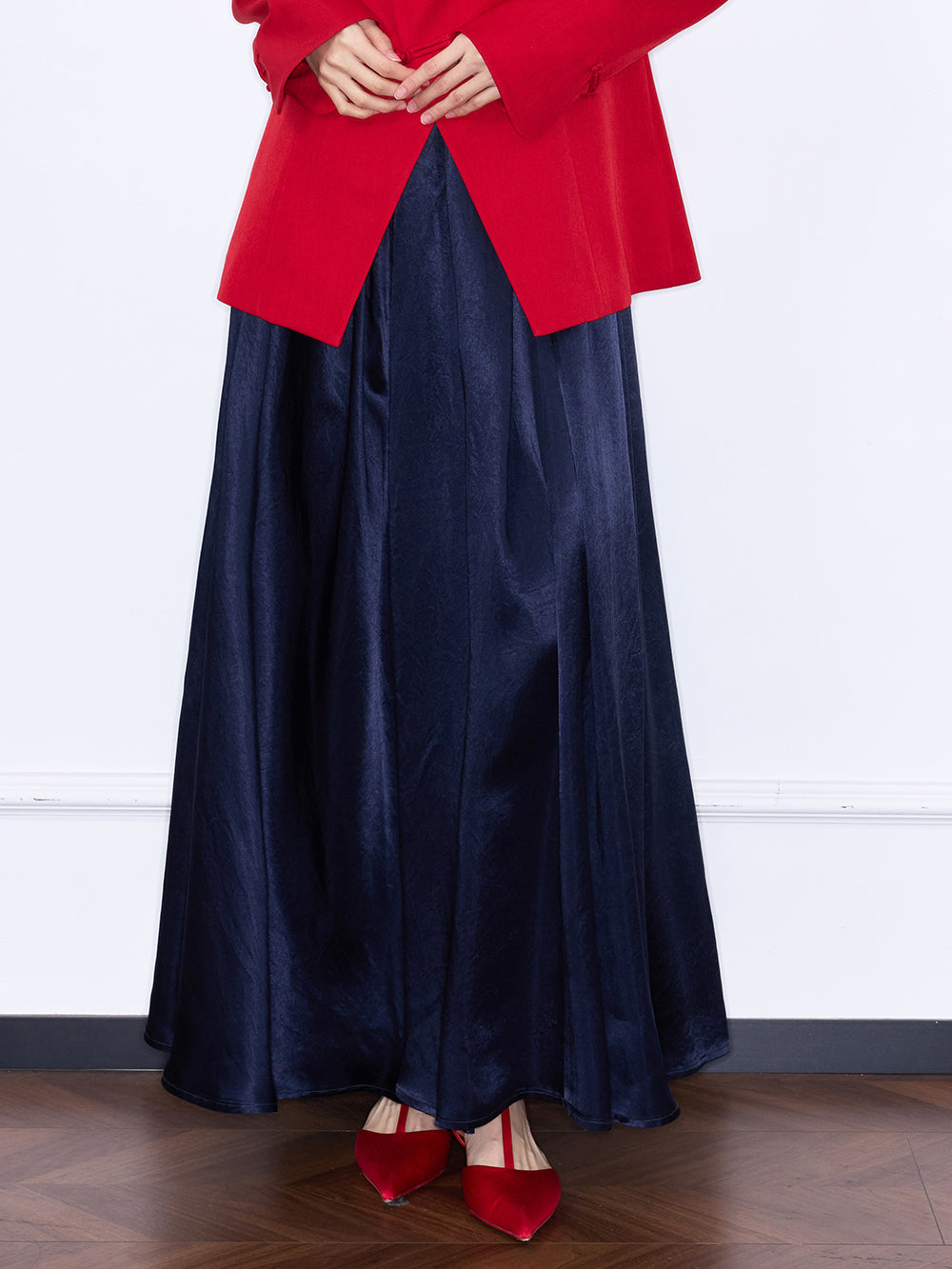 MUKZIN¡°Capsule Collection¡±Satin Elastic Waist A-Line Maxi Skirt