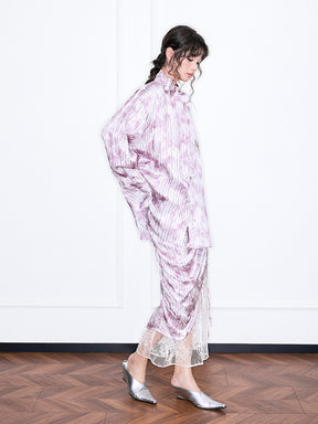 MUKZIN“Realm of Ethereal Mist”Pink - purple tie - dyed velvet spliced lace split midi skirt