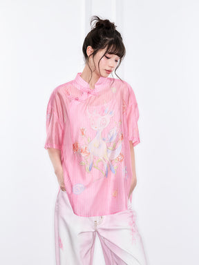 Mukzin "Ode To The New Summer" New Chinese-Style Shirt With Frog Buttons At The Collar And Printed Patterns