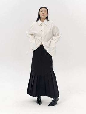 MUKTANK×LOUMUTAKU New Chinese-style Fan  Bamboo Embroidery Horse-face Pleated Skirt