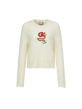 MUKZIN Linglong Long —Snake Embroidery Mohair Blend Sweater (White/Grey)