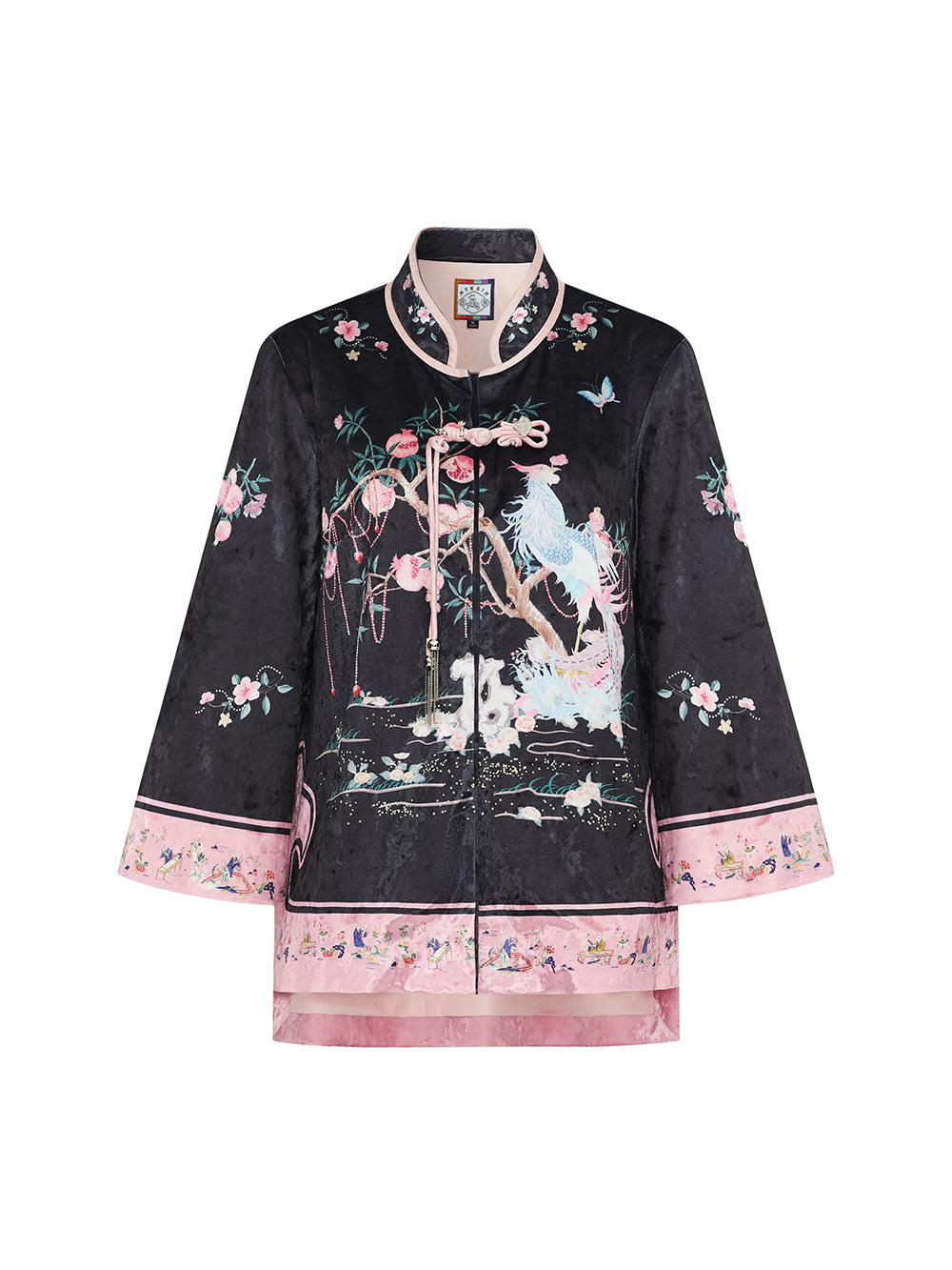 MUKZIN  Linglong "Linglongzi" Stand Collar Velvet Printed Cardigan