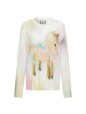 MUKZIN“The Sequence of Deer's Call”Macaron Gradient Pony Print Oversized Sheer Long-Sleeve Top