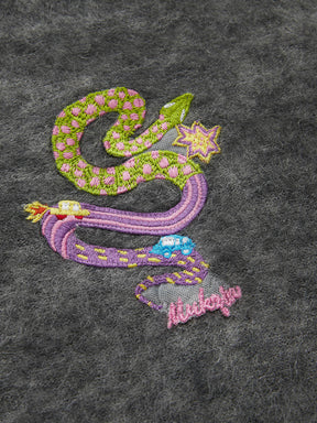 MUKZIN Linglong Long —Snake Embroidery Mohair Blend Sweater (White/Grey)