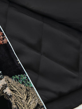 MUKZIN“Capsule Collection”"New Chinese Style Heavy Embroidery Velvet Padded Jacket with Feather Cuffs