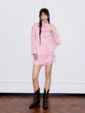 MUKZIN“Capsule Collection”Pink Jacquard Chinese-Style Shorts