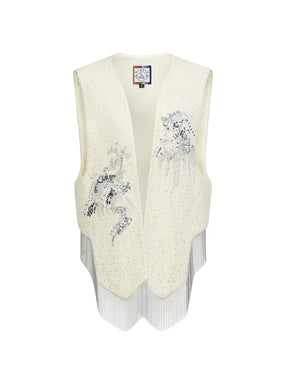 MUKZIN“Realm of Ethereal Mist”Women's Vintage Sequin Beaded Tassel Vest