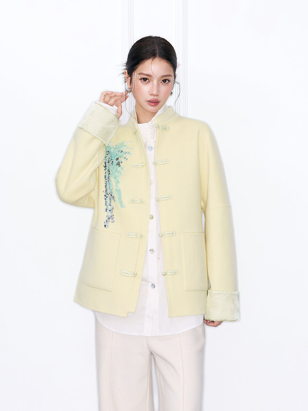 MUKZIN¡°Capsule Collection¡±Chinese Style Tang Suit Jacket, Embroidered Frog Button Wool Blend Coat for Women