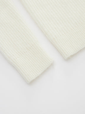 MUKZIN“The Sequence of Deer's Call”Cream White Contrast Trim Pony Decor Oversized Fuzzy Knit Sweater