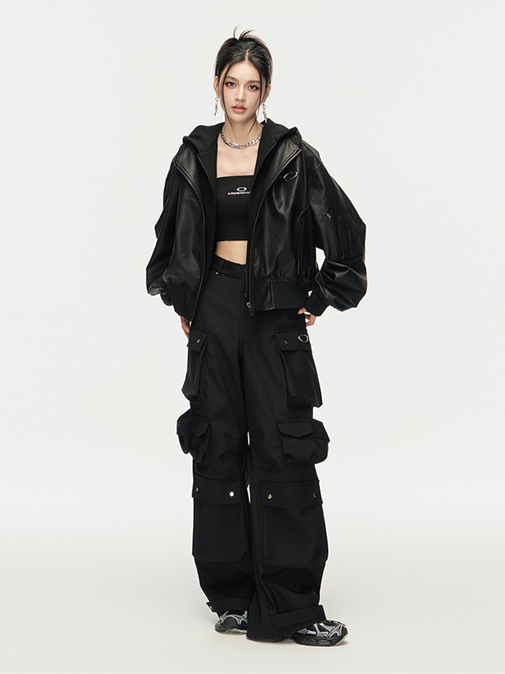 MUKTANK×ARDENCODE Unisex Oversized Loose Mid - rise Wide - leg Work Pants with Multiple Pockets