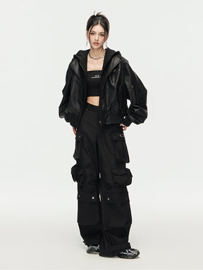 MUKTANK×ARDENCODE Unisex Oversized Loose Mid - rise Wide - leg Work Pants with Multiple Pockets