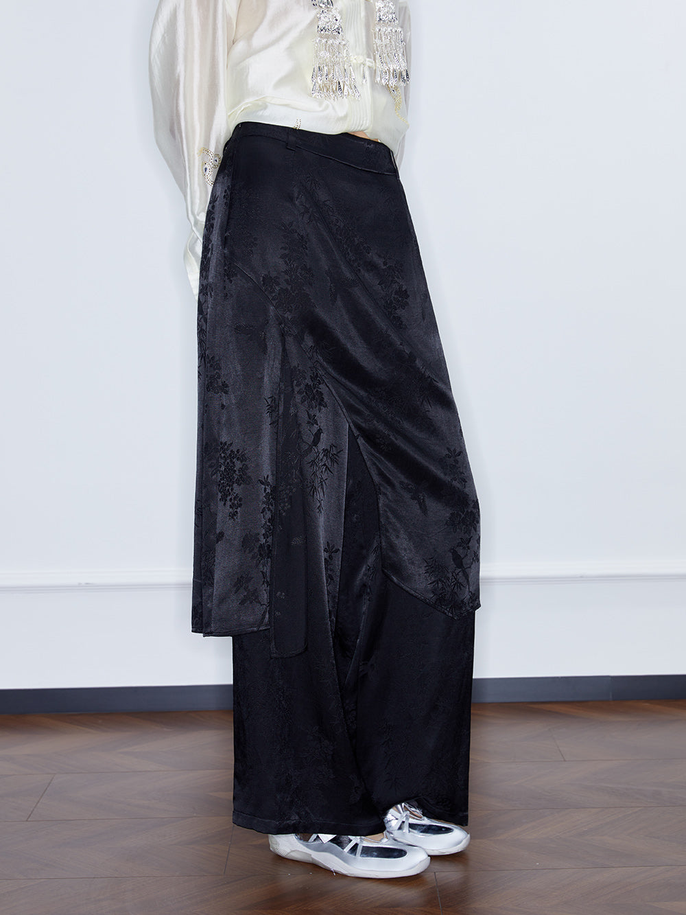 MUKZIN SpringPrelude “Peacock Feather” New Chinese Style Fake Two-piece Wide Leg Trousers Spring Summer